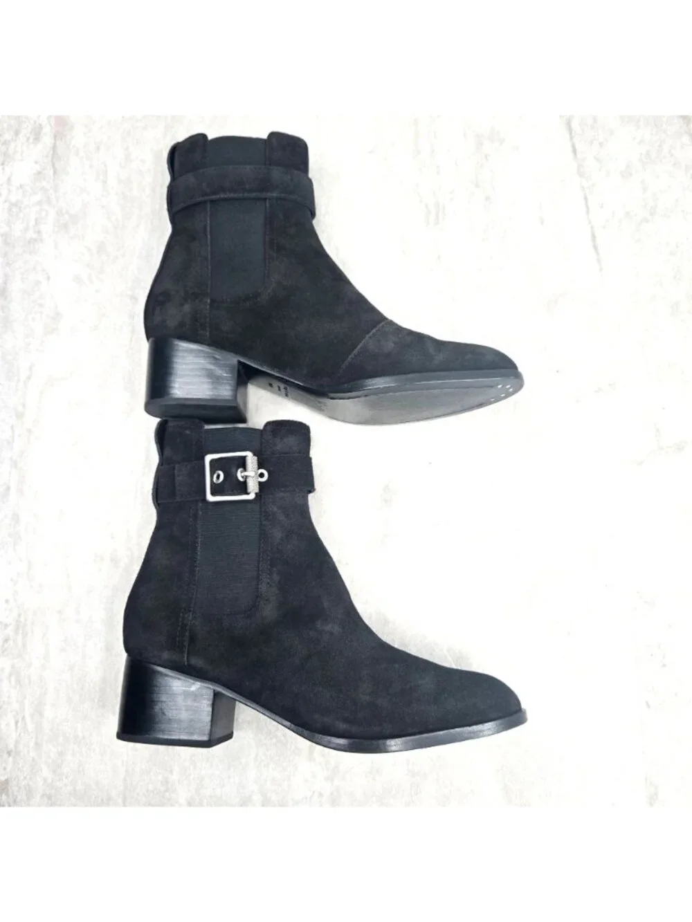 Rag & Bone Moto Boots Size 6.5 Black Suede Biker Block Heel Chelsea Ankle Bootie